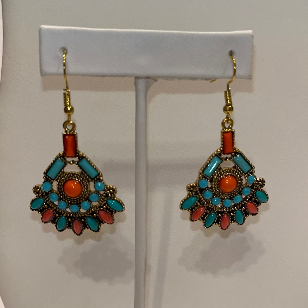 Teal & Orange Medallion Earrings